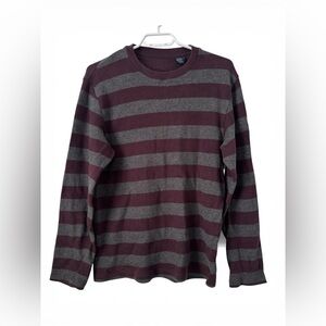 Mantles 100% Cotton Striped Long Sleeve Shirt Burgundy & Grey Size S